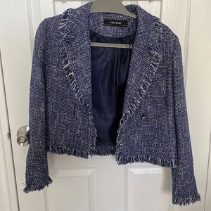 Gently Used Zara Navy Blue Tweed Frayed Blazer